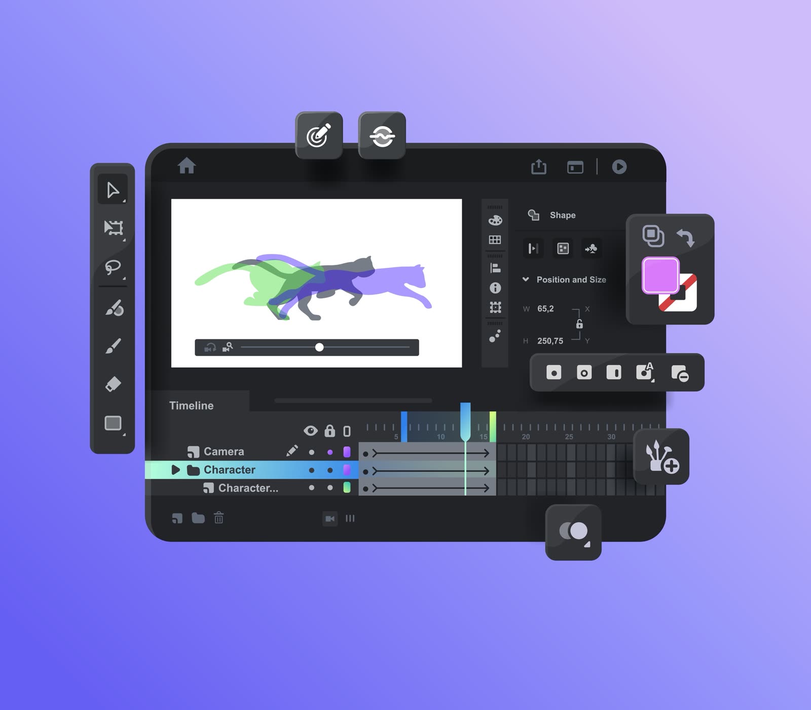 Video editing and motion graphics interface.